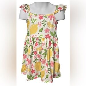 Floral and Lemon Ruffle Tank Sleeve Dress